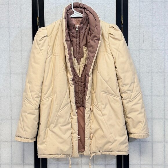 Monette Casuals Jackets & Blazers - Vintage Monette Casuals Puffer Jacket 6 Zip Vest Button Up Cream Mauve Parka